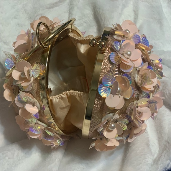 Mini ELEGANT Sequin Flower Round Evening Bag - Picture 7 of 7